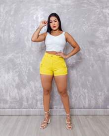 Women Shorts - 黃色 - 查看 5