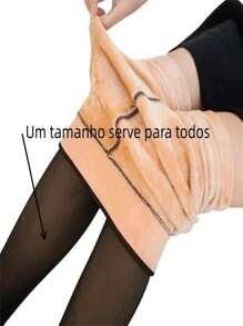 Meia-Calça Térmica Forrada Peluciada Puls Size Translúcida Inverno Quente Legging - Preto - Visão 2