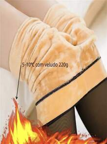 Meia-Calça Térmica Forrada Peluciada Puls Size Translúcida Inverno Quente Legging - Preto - Visão 4
