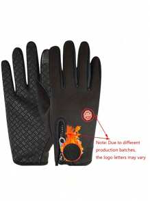 1pair Unisex Windproof, Non-Slip, Warm Touch Screen Zipper Gloves For Outdoor Cycling, With Random Logo