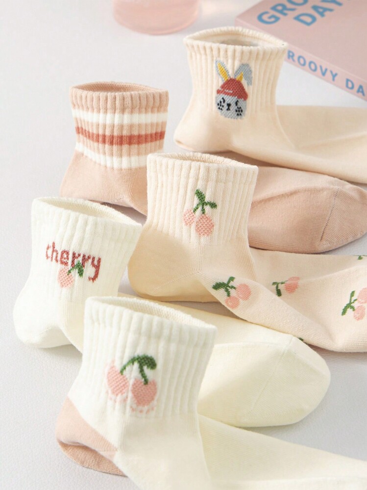 5 Pairs Randomly Shipped Pink Low-Cut Socks For Women, Korean Style Cute Athletic Short Socks For Women - Multicolor - View 3