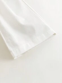 MARC&JANIE 春季年輕女孩白色蕾絲高腰寬腿褲，休閒時尚 - 白色 - 查看 7