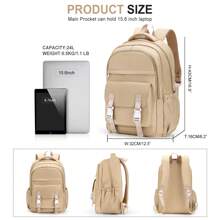 Casual Backpack Schoolbag For Junior High School Girls Laptop Backpack Women Teacher Backpack Work Computer Backpack College Waterproof Casual Daypack Business Travel Backpack For Women Holiday Shop Luggage Big Purse Travel Organizer Travel Stuff  Ladies Bags Men Presents Outdoor Gifts For Women - Khaki - View 3