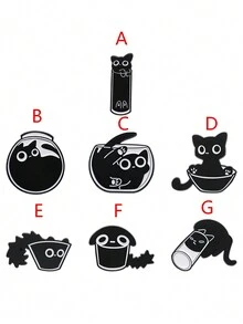 1 件有趣可愛黑貓造型卡通動物胸針,幽默珠寶配件適合男女日常佩戴 - 黑與白 - 查看 6