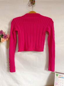 Women Knit Tops - 玫紅色 - 查看 2