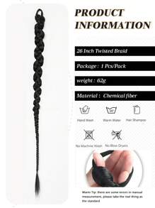 26英寸假发辫子扭辫假辫拳击辫扭辫甜美酷辣仿真扭辫脏马尾辫 - 黑色 - 查看 6