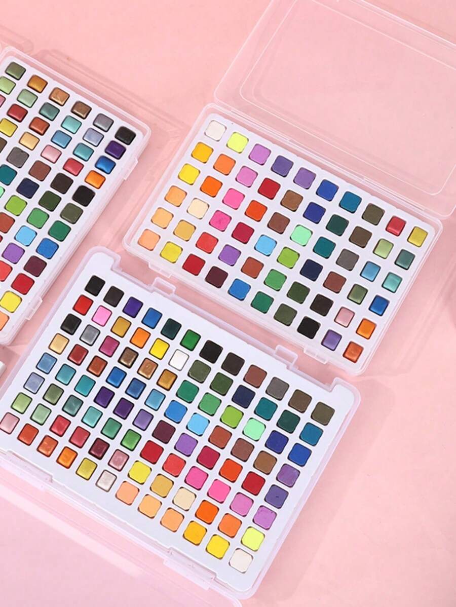 72 色固体仿珍珠水彩颜料，颜色随机，便携式艺术绘画用品套装，适合儿童和学生，办公和学习用品，开学季适用 - 60色 - 查看 1
