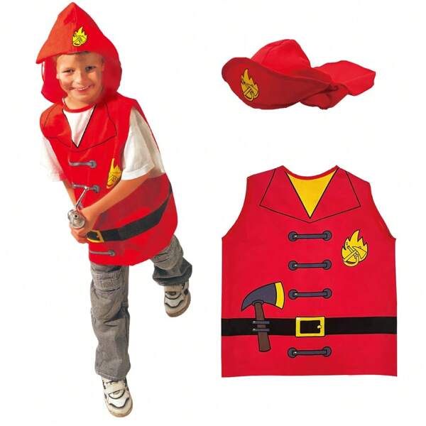 Kids Firefighter Costume, Toddler Fireman Dress Up, Fire Pretend Chief Outfit, Role Play Career Suit, Party Birthday Gift For 3 4 5 6 7 Year Old Boy Girl