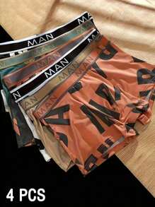 男士4入組隨機顏色舒適柔軟透氣時尚褲型短褲,運動印花內褲 - 彩色 - 查看 3