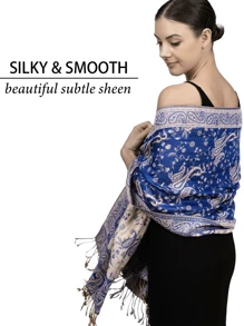 1 chiếc khăn choàng in họa tiết Paisley ấm áp thời trang dành cho nữ, khăn trùm đầu và khăn choàng Paisley cổ điển cho Abaya - Xanh đậm - Xem 4