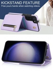 Vỏ điện thoại dạng ví đeo chéo Tương thích với Samsung Galaxy S24 S23 S22 S21 Plus Ultra Có dây đeo tay, Da PU có khe cắm thẻ tín dụng Giá đỡ chân đế Vỏ túi điện thoại chống sốc - Màu tím hoa cà - Xem 8