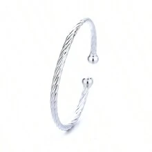 S925 Sterling Silver Hollow Twisted Bangle Bracelet - Silver - View 5