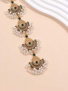 1pc Fashionable Simple Vintage Style Drop Shaped Pendant Necklace, Embellished With Rhinestone And Beads, Suitable For Women To Wear As Head Chain