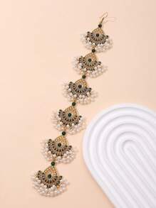 1pc Fashionable Simple Vintage Style Drop Shaped Pendant Necklace, Embellished With Rhinestone And Beads, Suitable For Women To Wear As Head Chain