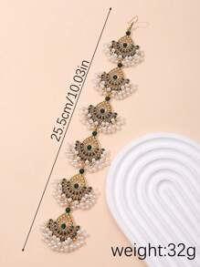 1pc Fashionable Simple Vintage Style Drop Shaped Pendant Necklace, Embellished With Rhinestone And Beads, Suitable For Women To Wear As Head Chain