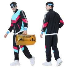 80年代復古嘻哈配件套裝藍色紅色90年代男女情侶運動產品頭汗帶手環眼鏡充氣收音機服裝,適合日常穿著、跑步、體育館、嘻哈派對、復古派對、迪斯科服裝派對、80年代90年代主題派對、街頭穿著、慶祝活動、萬聖節 - 彩色 - 查看 6
