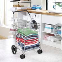 Folding Shopping Cart With Swiveling Wheels And Dual Storage Baskets - Silver - View 3