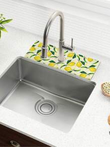 1 Pieza Protector De Salpicaduras Del Fregadero De La Cocina Con Diseño De Limón, Tapete Absorbente De Secado Rápido Para Fregadero, Gadgets De Salpicaduras Para Cocina, Baño, Tapete Para Fregadero, Tapete Para Secado De Platos, Baño - Multicolor - Ver 4