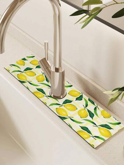 1 Peça Protetor De Respingo Da Pia Da Cozinha Com Design De Limão E Tapete Absorvente De Secagem Rápida Gadgets De Pia- Respingo Para Cozinha, Banheiro, Tapete De Pia, Tapete De Secagem De Louça, Banheiro