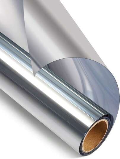 1 Roll Privacy Window Film One Way Mirror Glass Tint Heat Control Sun UV Blocking Sliding Door Tinting Reflective Static Cling For Home, Silver, Stickers, Wall Decal, Vinyl Decal For Home Decorations, Spring Decoration Items Refresh Your Home, Festival Decoration Stickers Gifts Birthday Graduation