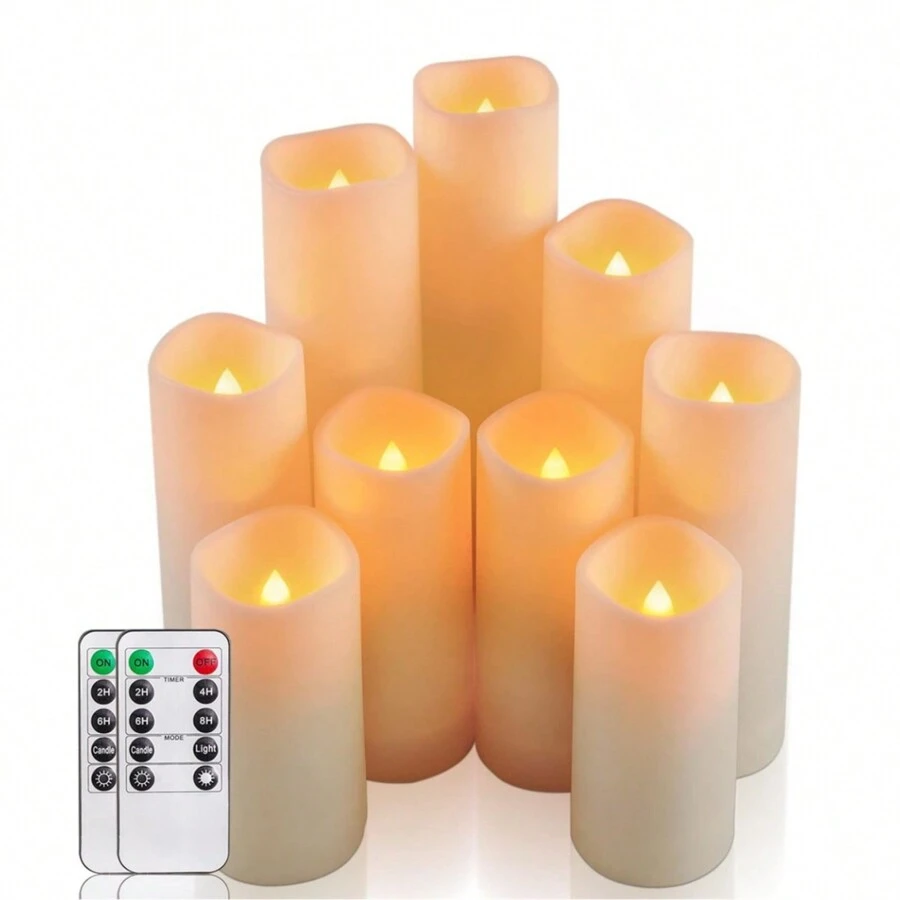 LED Flameless Candles, Battery Operated Candles With Remotes, Real Wax Ivory Flickering Pillar