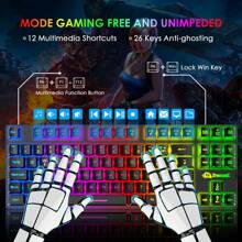 ATTACK SHARK * ZIYOULANG Gaming Keyboard And Mouse Combo,88 Keys Compact Rainbow Backlit Mechanical Feel Keyboard,RGB Backlit 6400 DPI Lightweight Gaming Mouse With Honeycomb Shell For Windows PC Gamers - Black - View 4