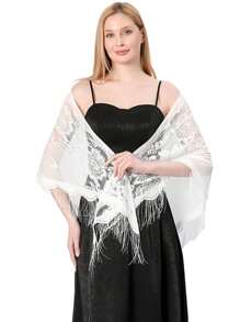 Boho風格1入組女式斗篷披肩三角圍巾，流蘇設計，適用於新娘舞會婚禮晚禮服沙灘旅行 - 彩色 - 查看 2