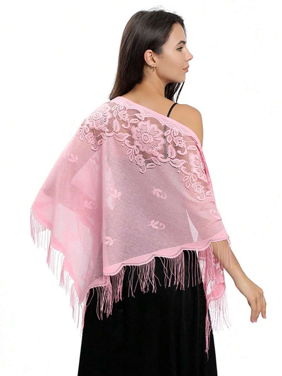 Boho風格1入組女式斗篷披肩三角圍巾，流蘇設計，適用於新娘舞會婚禮晚禮服沙灘旅行 - 彩色 - 查看 1