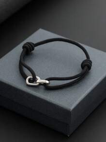 1pc Men's Fashionable And Simple Handmade Braided Bracelet With Geometric Metal Decoration, Gift For Friends, Couples Or Daily Wear