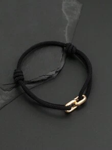 1pc Men's Fashionable And Simple Handmade Braided Bracelet With Geometric Metal Decoration, Gift For Friends, Couples Or Daily Wear
