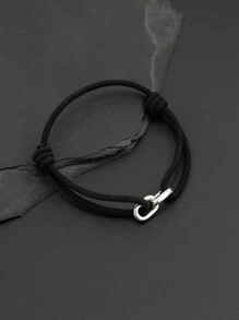 1pc Men's Fashionable And Simple Handmade Braided Bracelet With Geometric Metal Decoration, Gift For Friends, Couples Or Daily Wear