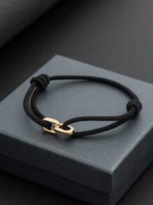 1pc Men's Fashionable And Simple Handmade Braided Bracelet With Geometric Metal Decoration, Gift For Friends, Couples Or Daily Wear