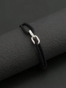 1pc Men's Fashionable And Simple Handmade Braided Bracelet With Geometric Metal Decoration, Gift For Friends, Couples Or Daily Wear