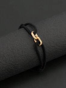 1pc Men's Fashionable And Simple Handmade Braided Bracelet With Geometric Metal Decoration, Gift For Friends, Couples Or Daily Wear