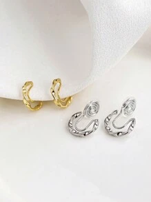 1pair Simple & Small Twisted Circle Design Copper Ear Clip Earrings, Plating, No Need To Pierce Ears, Suitable For Daily Wear For Women