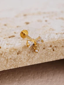 1pc Fashionable & Simple Bowknot & Rhinestone Decor Titanium Steel Stud Earrings Suitable For Daily Wear By Women Valentines,Mom,Mother,Mother's Day,Gift - Bow Tie - View 11