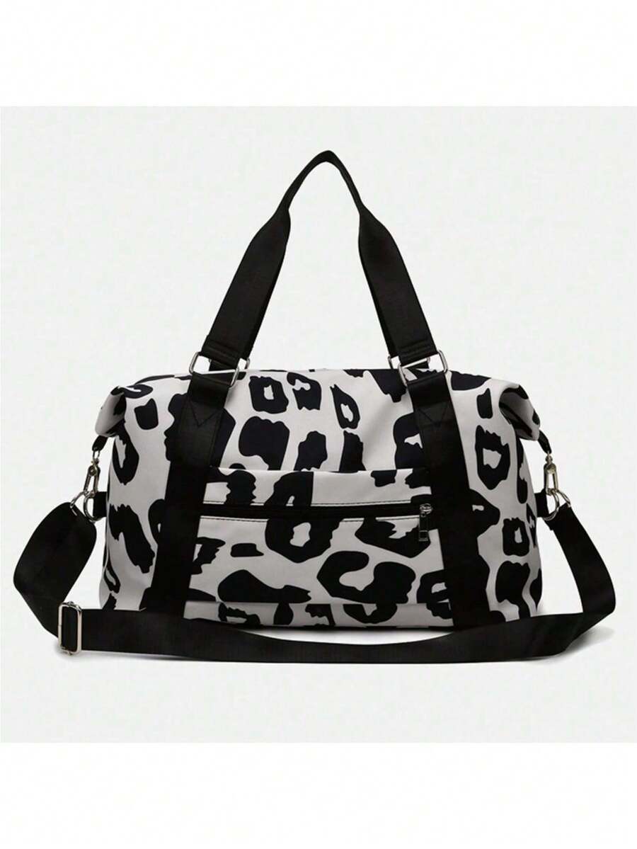 Túi vải thô họa tiết da báo thời trang, Túi đựng đồ du lịch di động dung tích lớn có dây đeo có thể điều chỉnh, Túi tập thể dục đơn giản thường ngày cho nữ & Túi du lịch cuối tuần cho kỳ nghỉ du lịch & thể thao Túi xách nữ Suffle - màu đen - Xem 1
