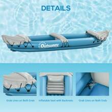 Outsunny Inflatable Kayak 2-Person Inflatable Canoe Boat Set With Air Pump, Aluminium Oars - Blue - Mint Blue - View 5