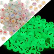 1 包 100/500 颗夜光亚克力透明圆珠，多种图案，适合 DIY 手链、项链、珠宝制作