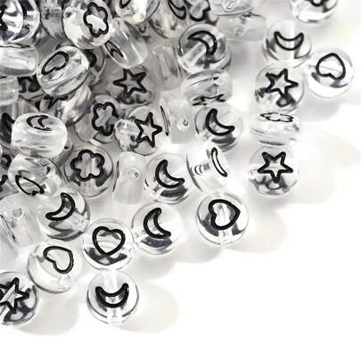 1 paquete de 100/500 piezas de cuentas redondas transparentes de acrílico que brillan en la oscuridad, con diversos patrones, adecuadas para hacer pulseras, collares y joyería DIY