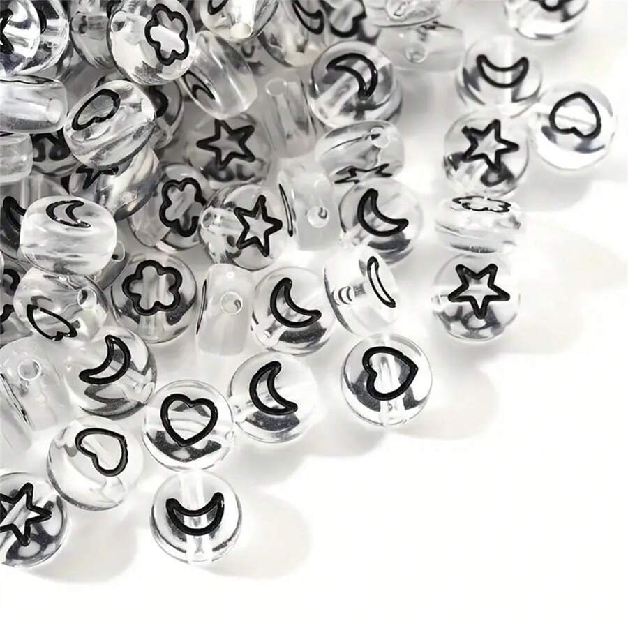 1 包 100/500 颗夜光亚克力透明圆珠，多种图案，适合 DIY 手链、项链、珠宝制作