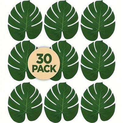 10/30 piezas Hojas de palma artificiales para decoración de mesa de fiesta, manteles individuales o caminos de mesa con hojas tropicales de imitación para eventos, temática de playa o fiesta de la selva (grande, 35 x 29 cm), Día de San Valentín, regalos de cumpleaños, graduación, plantas falsas