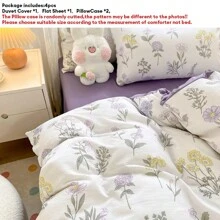 Bộ 4 món cao cấp, thân thiện với da, tươi mát và đơn giản, họa tiết hoa kiểu công chúa (bao gồm: 1 ga trải giường, 1 vỏ chăn, 2 vỏ gối) Không kèm ruột chăn, được các bé gái yêu thích. - Màu Lilac Tím - Xem 3