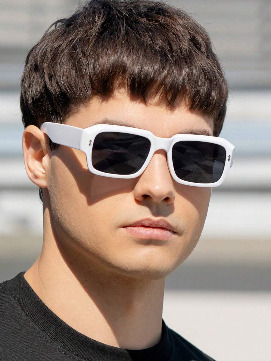 复古矩形框太阳镜，塑料时尚经典款式，户外旅行海滩度假装饰，防紫外线 - 查看 1