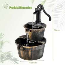 Garden Fountain Wood, Fountain Ornamental Fountain With Water Pump, Barrel Fountain Waterfall, Wooden Fountain Wooden Bucket Deco, Water Feature For Garden, Lawn, Terrace & Backyard - 銅色 - 查看 3
