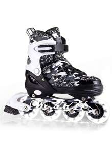Black And White Camo Adjustable Inline Skates For Youth With Full Light Up Wheels For Girls And Boys Beginner