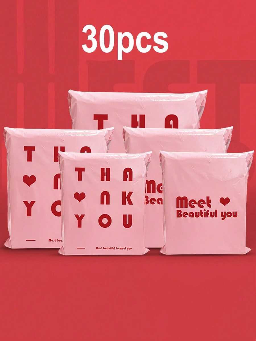 10/30pcs Pink Waterproof Shipping Bags With English Text, Thickened Dual-Sided Printed 12 Mils Packaging Envelopes, Various Sizes Applicable For Multiple Items Packaging And Mailing Back To School - Pink - View 1