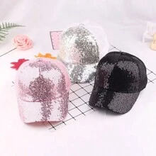 1pc Children's Casual Glitter Mesh Baseball Cap With Sun Protection For Spring And Summer - Yellow - View 1
