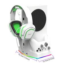 For Xbox Series S Cooling Stand RGB Light Controller Gamepad Charge Seat For XBS With Headphone Hook And Game Discs Card Slot Fan LED Light - Black - View 2
