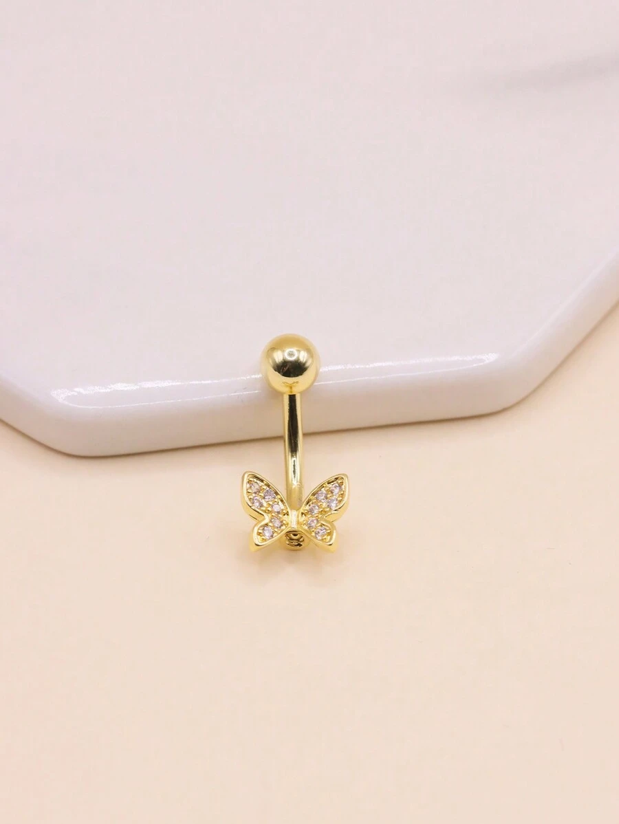 1個蝴蝶金肚臍環肚臍釘,身體穿刺珠寶